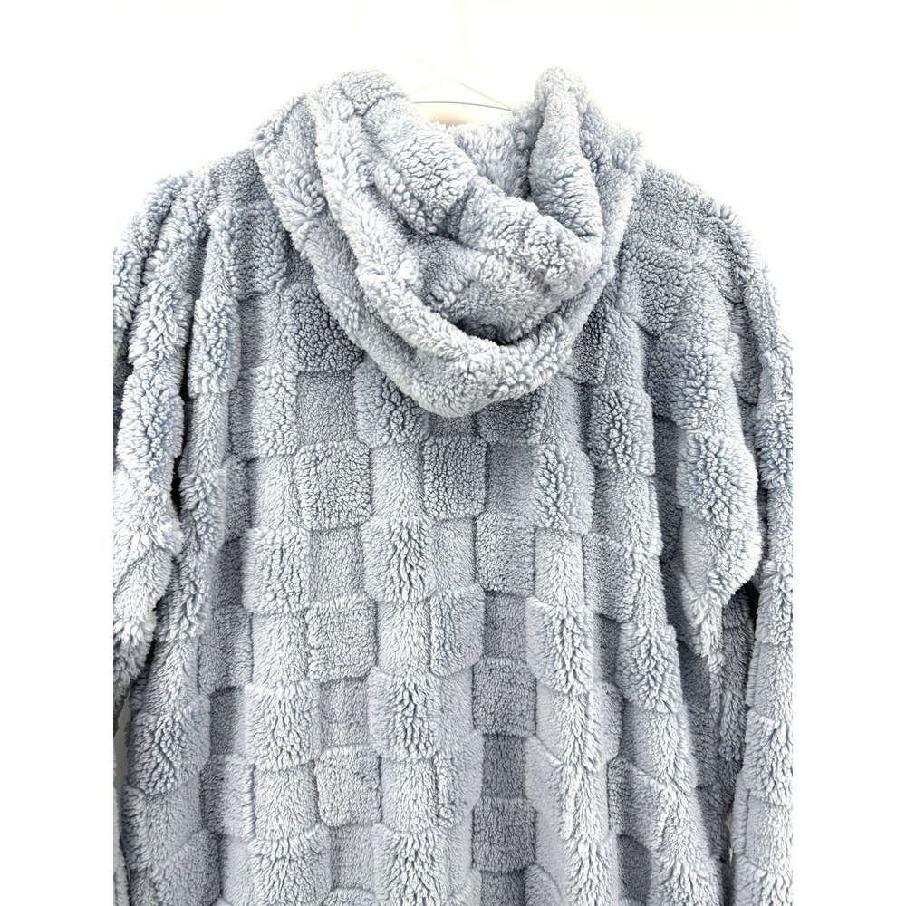 Cuddl Duds Plush Hooded Midi Lounger Robe Blue Square Women S Fleece Cozy Soft - Picture 6 of 9